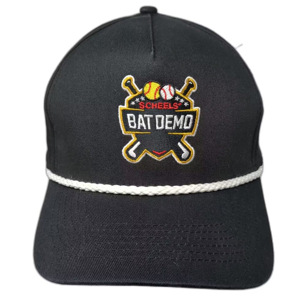 Hit 5 Panel Hat Black White OS Scheels Bat Demo Embroidered Rope Snapback